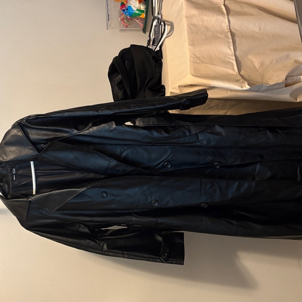 Women’s Black Long Faux Leather Coat